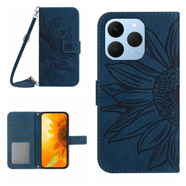 Skin Feel Sun Flower Embossed Flip Leather Phone Case with Lanyard, For Realme 15T 5G, For Realme 15 5G Global / 15 Pro 5G Global