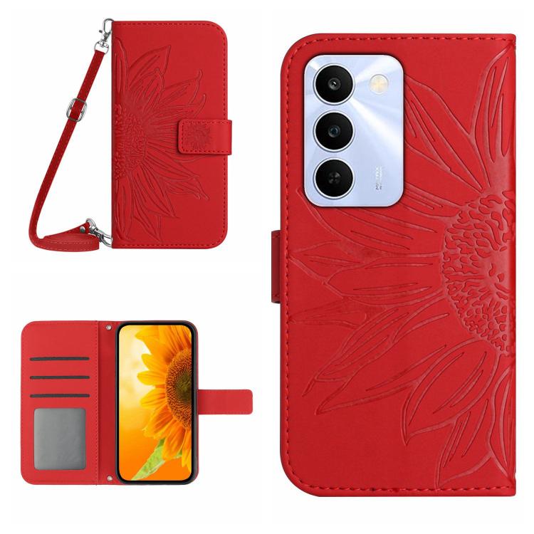 Skin Feel Sun Flower Embossed Flip Leather Phone Case with Lanyard, For Realme C83 5G, For Realme 16 Pro+ 5G