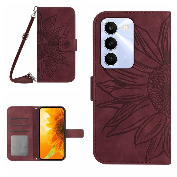 Skin Feel Sun Flower Embossed Flip Leather Phone Case with Lanyard, For Realme C83 5G, For Realme 16 Pro+ 5G