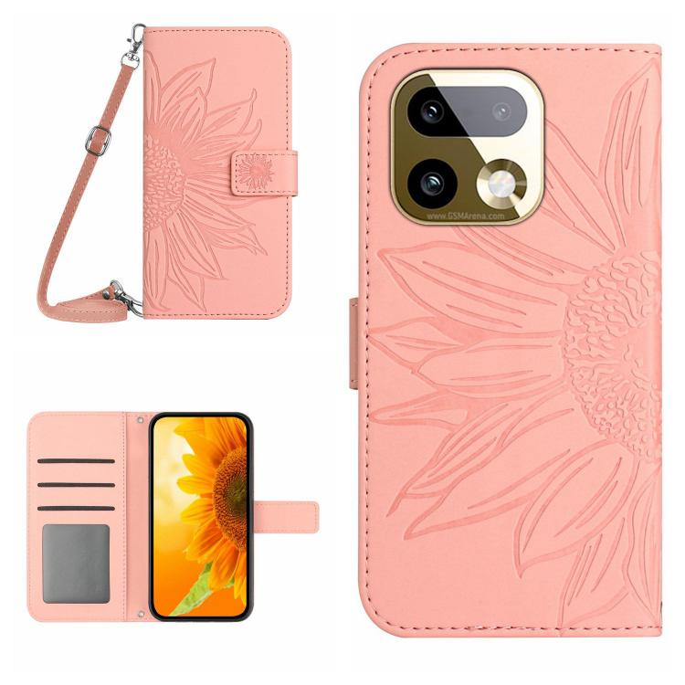 Skin Feel Sun Flower Embossed Flip Leather Phone Case with Lanyard, For Realme C83 5G, For Realme 16 Pro+ 5G
