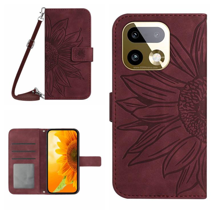 Skin Feel Sun Flower Embossed Flip Leather Phone Case with Lanyard, For Realme C83 5G, For Realme 16 Pro+ 5G