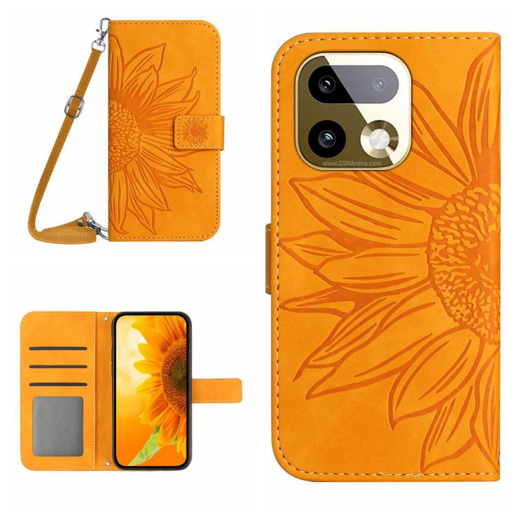 Skin Feel Sun Flower Embossed Flip Leather Phone Case with Lanyard, For Realme C83 5G, For Realme 16 Pro+ 5G
