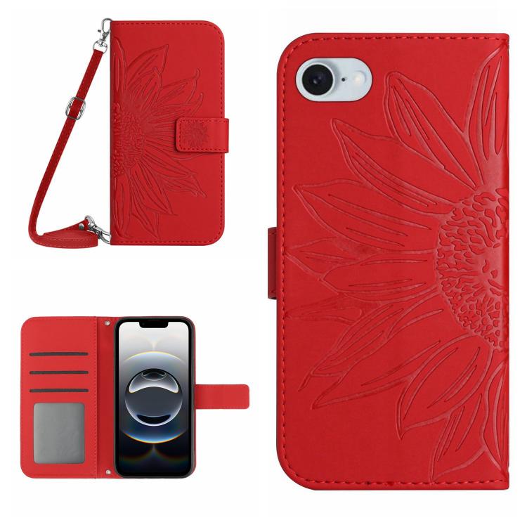 Skin Feel Sun Flower Embossed Flip Leather Phone Case with Lanyard, For iPhone 17e / 16e, For iPhone 17 Pro Max