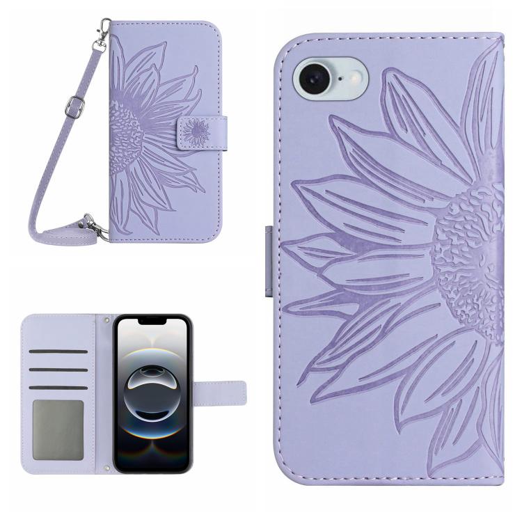 Skin Feel Sun Flower Embossed Flip Leather Phone Case with Lanyard, For iPhone 17e / 16e, For iPhone 17 Pro Max