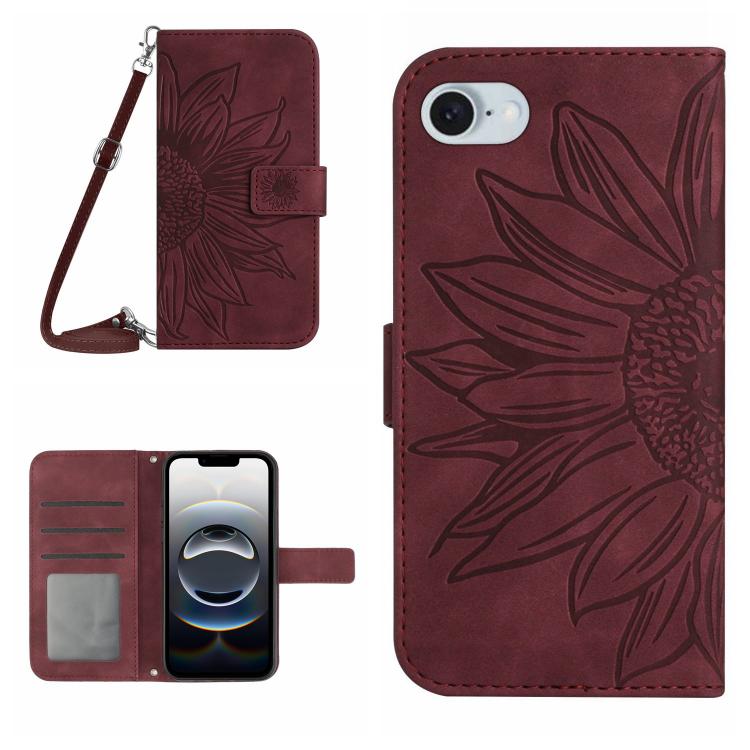 Skin Feel Sun Flower Embossed Flip Leather Phone Case with Lanyard, For iPhone 17e / 16e, For iPhone 17 Pro Max