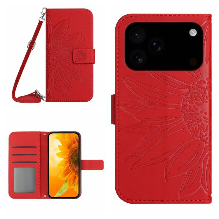 Skin Feel Sun Flower Embossed Flip Leather Phone Case with Lanyard, For iPhone 17e / 16e, For iPhone 17 Pro Max