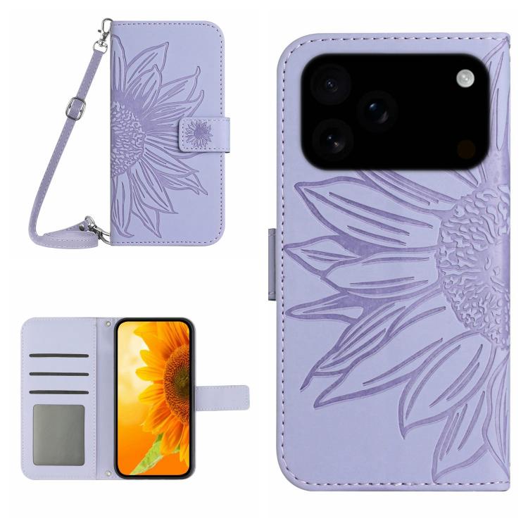 Skin Feel Sun Flower Embossed Flip Leather Phone Case with Lanyard, For iPhone 17e / 16e, For iPhone 17 Pro Max