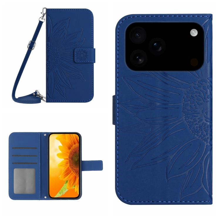 Skin Feel Sun Flower Embossed Flip Leather Phone Case with Lanyard, For iPhone 17e / 16e, For iPhone 17 Pro Max