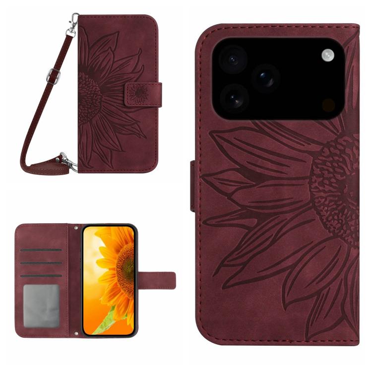 Skin Feel Sun Flower Embossed Flip Leather Phone Case with Lanyard, For iPhone 17e / 16e, For iPhone 17 Pro Max