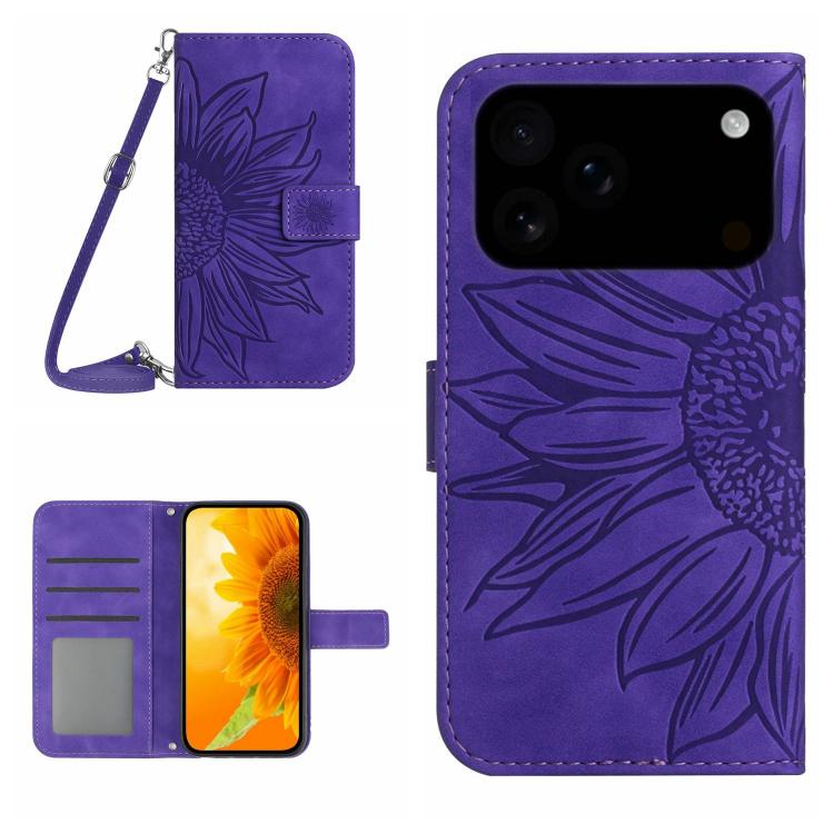Skin Feel Sun Flower Embossed Flip Leather Phone Case with Lanyard, For iPhone 17e / 16e, For iPhone 17 Pro Max