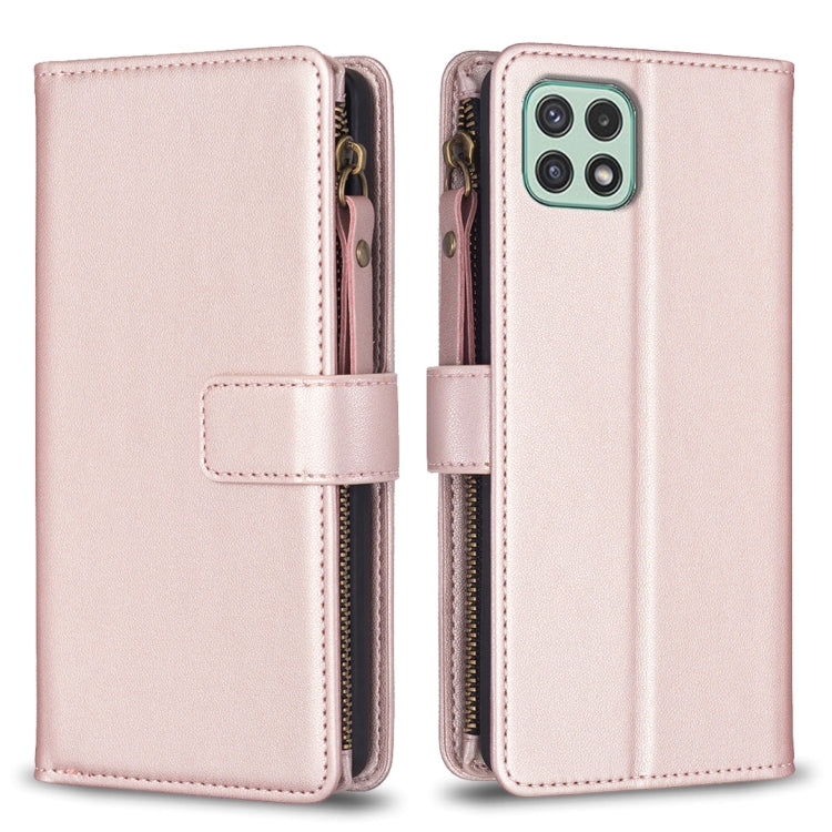 9 Card Slots Zipper Wallet Leather Flip Phone Case, For Samsung Galaxy A22 4G, For Samsung Galaxy A22 5G, For Samsung Galaxy S21 FE 5G, For Samsung Galaxy A23 4G