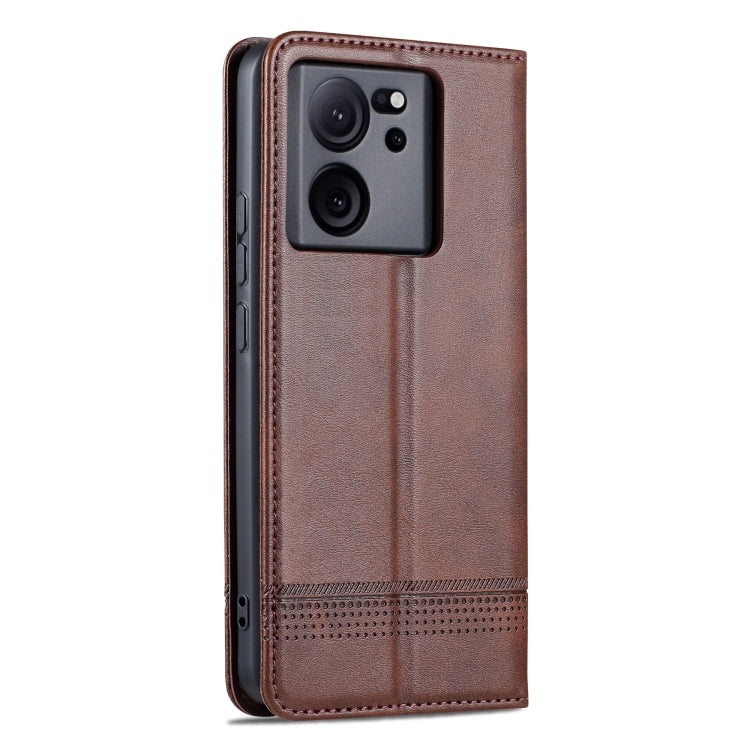 For Xiaomi Redmi K60 Ultra/Mi 13T/13T Pro AZNS Magnetic Calf Texture Flip Leather Phone Case(Dark Brown)