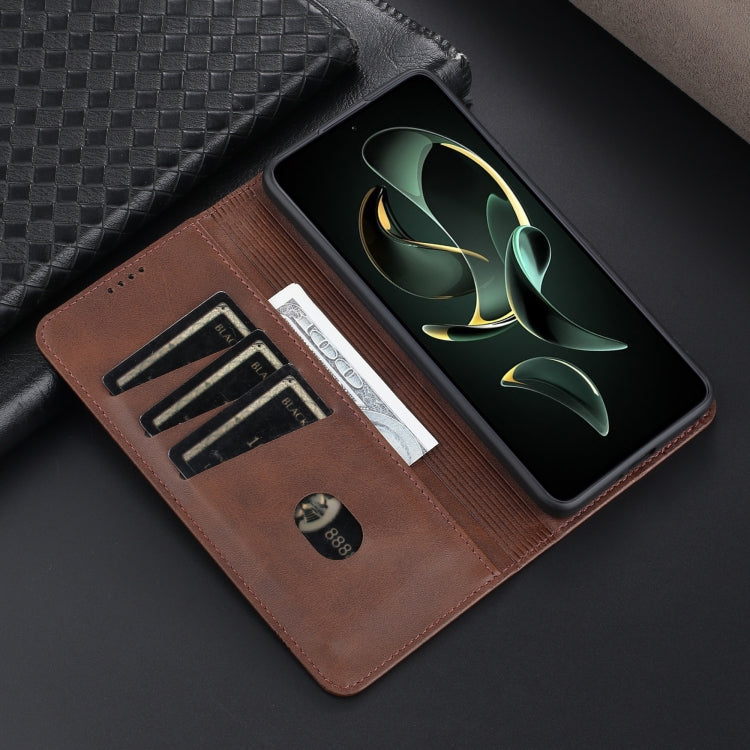 For Xiaomi Redmi K60 Ultra/Mi 13T/13T Pro AZNS Magnetic Calf Texture Flip Leather Phone Case(Dark Brown)