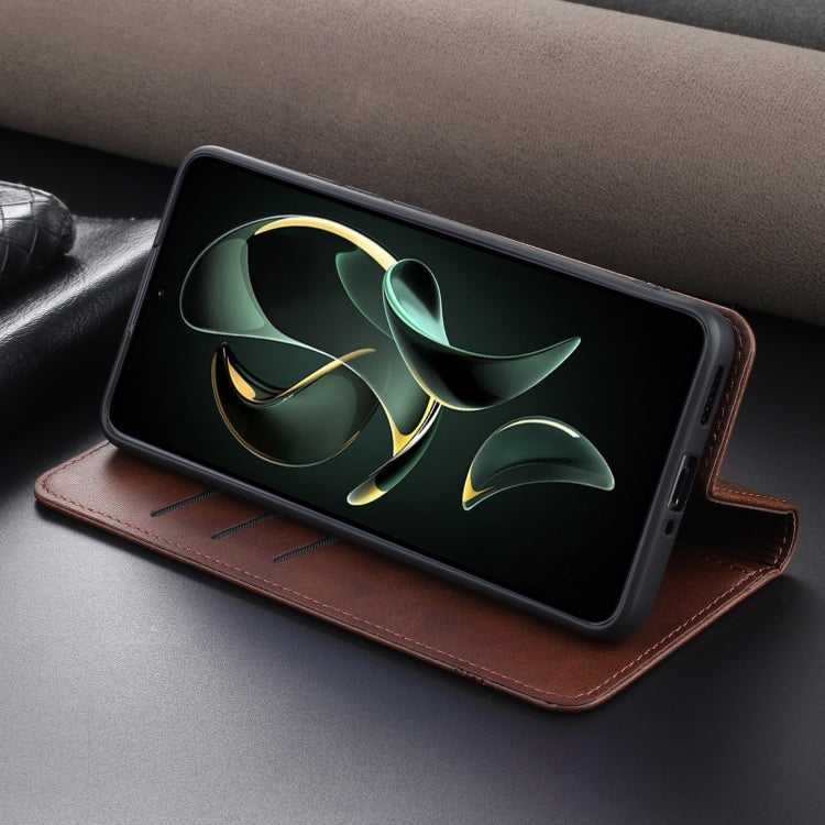For Xiaomi Redmi K60 Ultra/Mi 13T/13T Pro AZNS Magnetic Calf Texture Flip Leather Phone Case(Dark Brown)