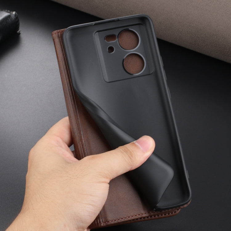 For Xiaomi Redmi K60 Ultra/Mi 13T/13T Pro AZNS Magnetic Calf Texture Flip Leather Phone Case(Dark Brown)