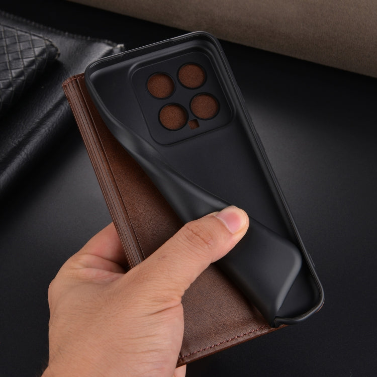 For Xiaomi 14 AZNS Magnetic Calf Texture Flip Leather Phone Case(Black)