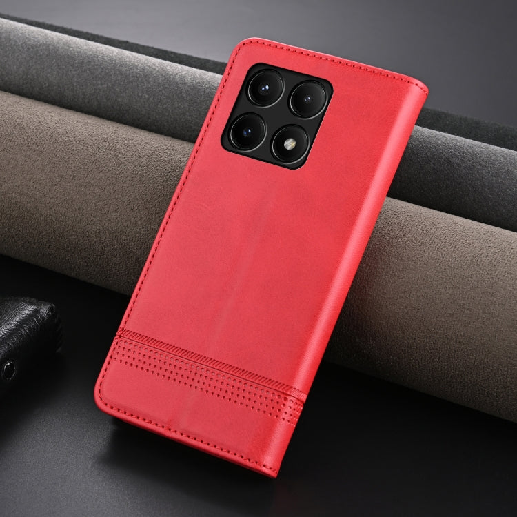 For Xiaomi Redmi K70E AZNS Magnetic Calf Texture Flip Leather Phone Case(Red)