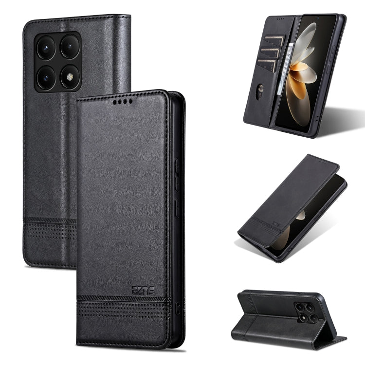 For Xiaomi Redmi K70E AZNS Magnetic Calf Texture Flip Leather Phone Case(Black)
