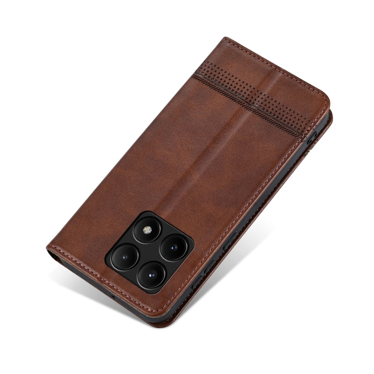 For Xiaomi Redmi K70E AZNS Magnetic Calf Texture Flip Leather Phone Case(Dark Brown)