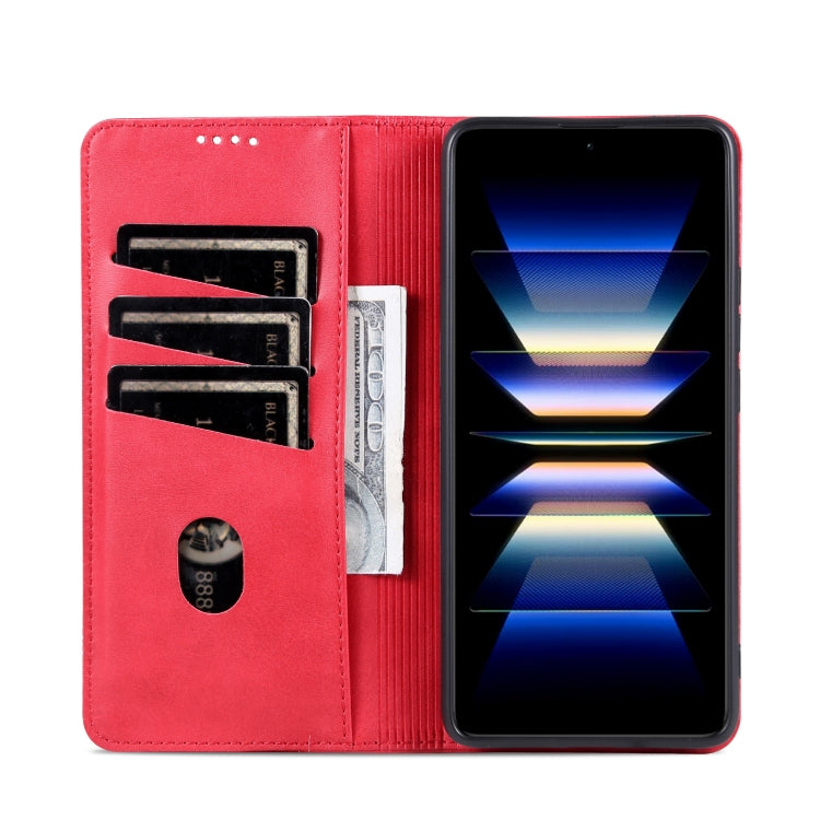 For Xiaomi Redmi Note 13 Pro 4G AZNS Magnetic Calf Texture Flip Leather Phone Case(Red)