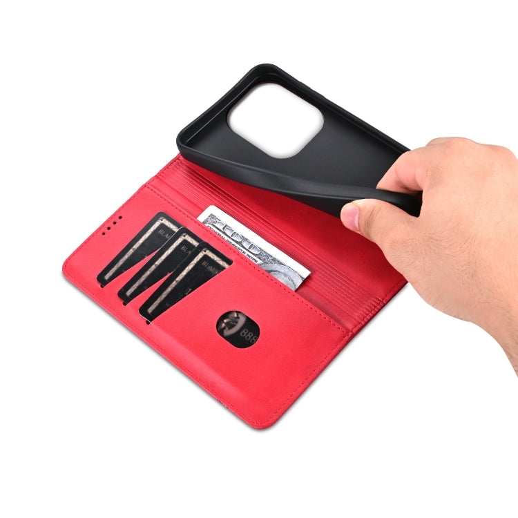 For Xiaomi Redmi Note 13 Pro 4G AZNS Magnetic Calf Texture Flip Leather Phone Case(Red)