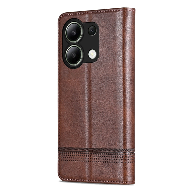 For Xiaomi Redmi Note 13 4G AZNS Magnetic Calf Texture Flip Leather Phone Case(Dark Brown)