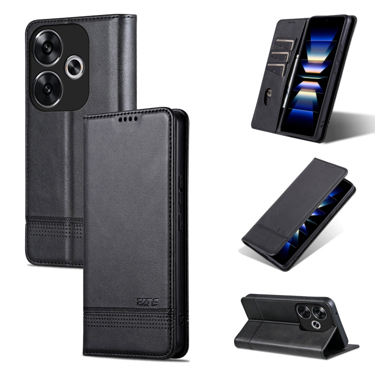 For Xiaomi Redmi Turbo 3 AZNS Magnetic Calf Texture Flip Leather Phone Case(Black)