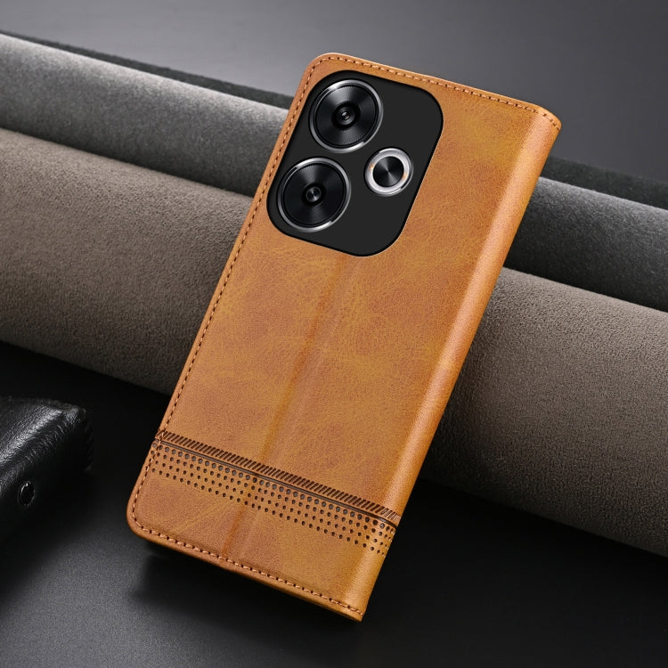 For Xiaomi Redmi Turbo 3 AZNS Magnetic Calf Texture Flip Leather Phone Case(Light Brown)