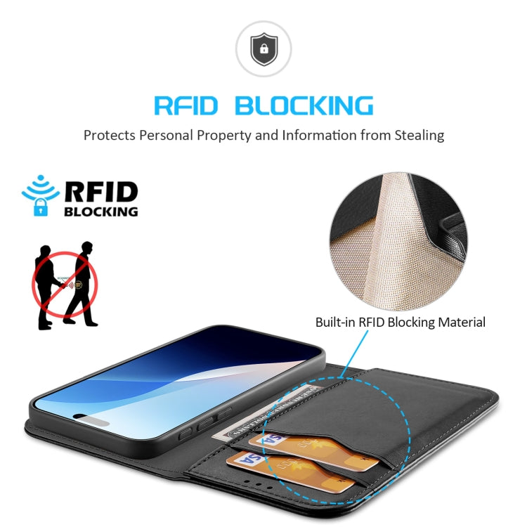 For iPhone 16 Pro DUX DUCIS Hivo Series Cowhide + PU + TPU Flip Phone Case(Black)