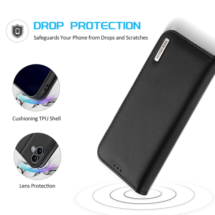For iPhone 16 DUX DUCIS Hivo Series Cowhide + PU + TPU Flip Phone Case(Black)