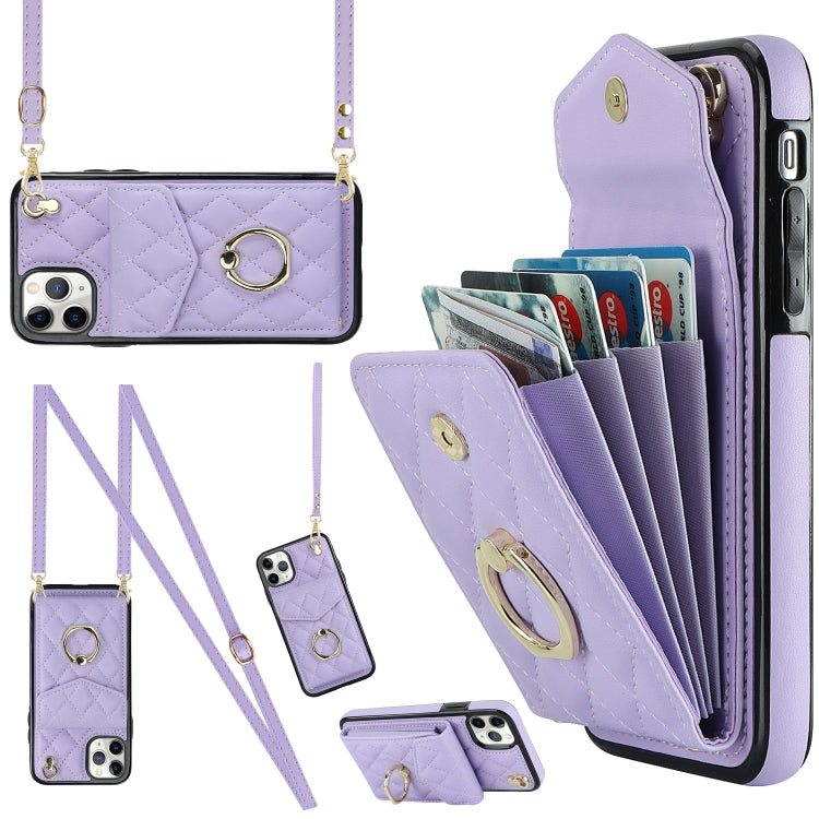 Rhombic Texture Card Bag Phone Case with Long Lanyard, For iPhone 11 Pro Max, For iPhone 11, For iPhone 11 Pro