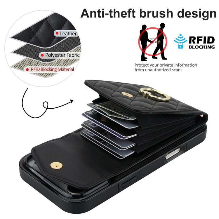 Rhombic Texture Card Bag Phone Case with Long Lanyard, For iPhone 17e / 16e, For iPhone 17 Pro Max, For iPhone 17 Pro