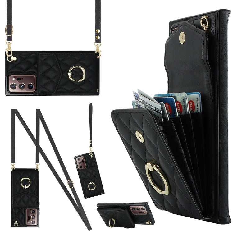 Rhombic Texture Card Bag Phone Case with Long Lanyard, For Samsung Galaxy S23+ 5G, For Samsung Galaxy S23 5G, For Samsung Galaxy Note20 Ultra
