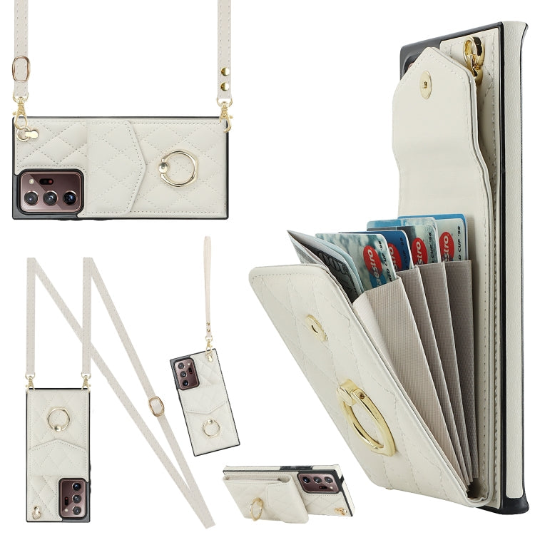 Rhombic Texture Card Bag Phone Case with Long Lanyard, For Samsung Galaxy S23+ 5G, For Samsung Galaxy S23 5G, For Samsung Galaxy Note20 Ultra