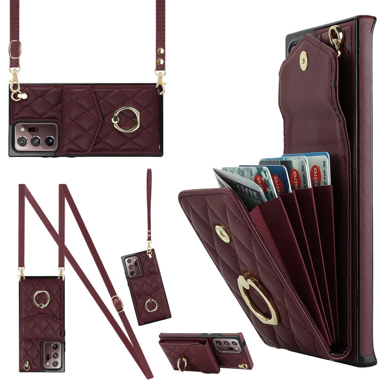 Rhombic Texture Card Bag Phone Case with Long Lanyard, For Samsung Galaxy S23+ 5G, For Samsung Galaxy S23 5G, For Samsung Galaxy Note20 Ultra