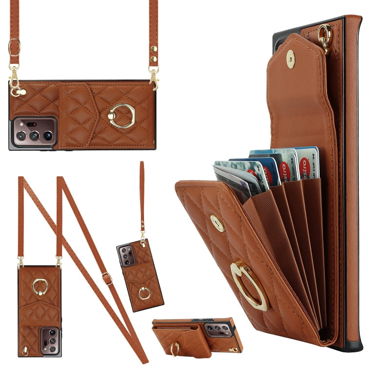 Rhombic Texture Card Bag Phone Case with Long Lanyard, For Samsung Galaxy S23+ 5G, For Samsung Galaxy S23 5G, For Samsung Galaxy Note20 Ultra