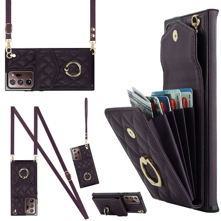 Rhombic Texture Card Bag Phone Case with Long Lanyard, For Samsung Galaxy S23+ 5G, For Samsung Galaxy S23 5G, For Samsung Galaxy Note20 Ultra