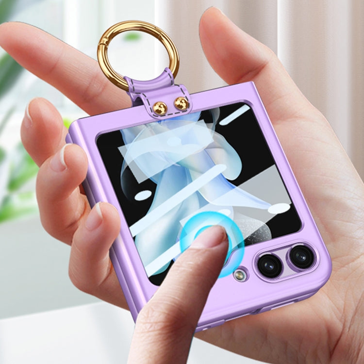 For Samsung Galaxy Z Flip5 GKK Ultra-thin PC Full Coverage Phone Case with Ring Holder / Tempered Film(Purple)