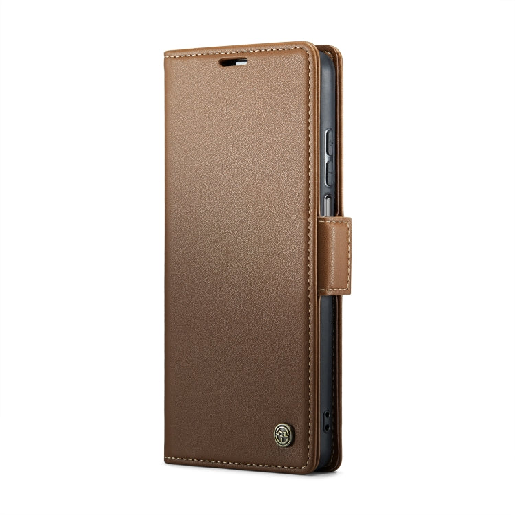 For Realme 10 Pro 5G CaseMe 023 Butterfly Buckle Litchi Texture RFID Anti-theft Leather Phone Case(Brown)