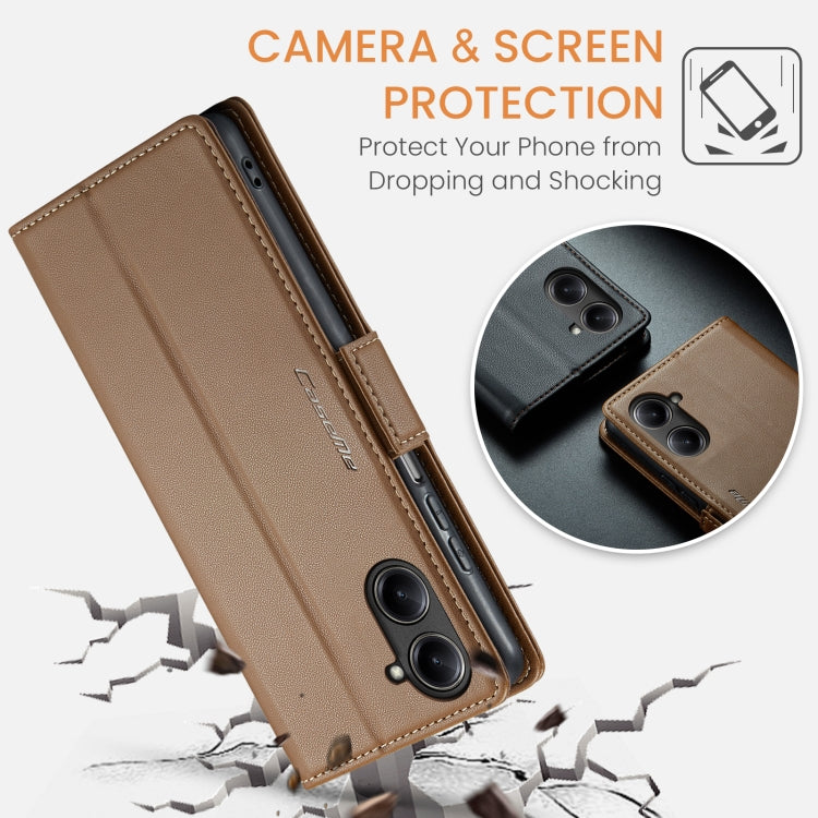 For Realme 10 Pro 5G CaseMe 023 Butterfly Buckle Litchi Texture RFID Anti-theft Leather Phone Case(Brown)