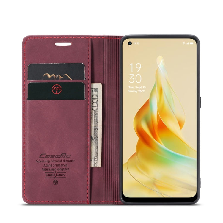 For OPPO Reno8 T 4G CaseMe 013 Multifunctional Horizontal Flip Leather Phone Case(Wine Red)