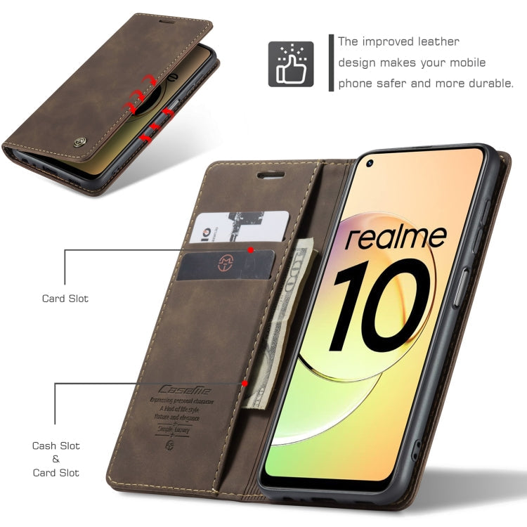 For Realme 10 4G CaseMe 013 Multifunctional Horizontal Flip Leather Phone Case(Coffee)