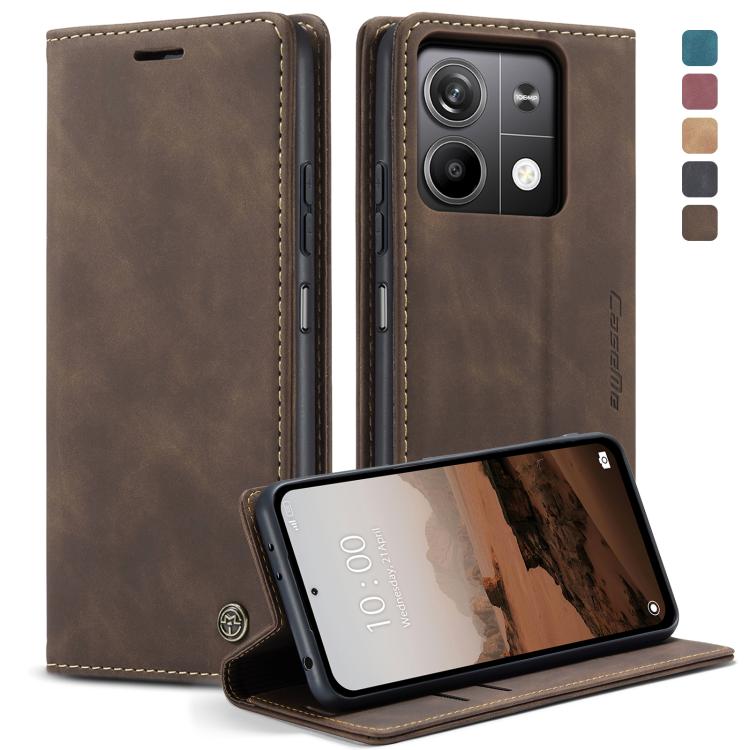 For Xiaomi Redmi Note 13 5G CaseMe 013 Multifunctional Horizontal Flip Leather Phone Case(Coffee)