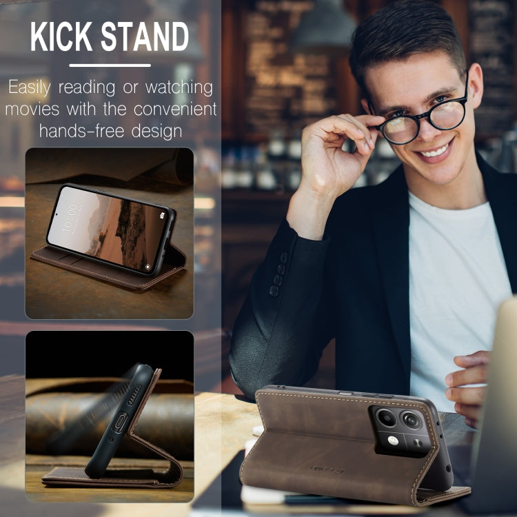 For Xiaomi Redmi Note 13 5G CaseMe 013 Multifunctional Horizontal Flip Leather Phone Case(Coffee)