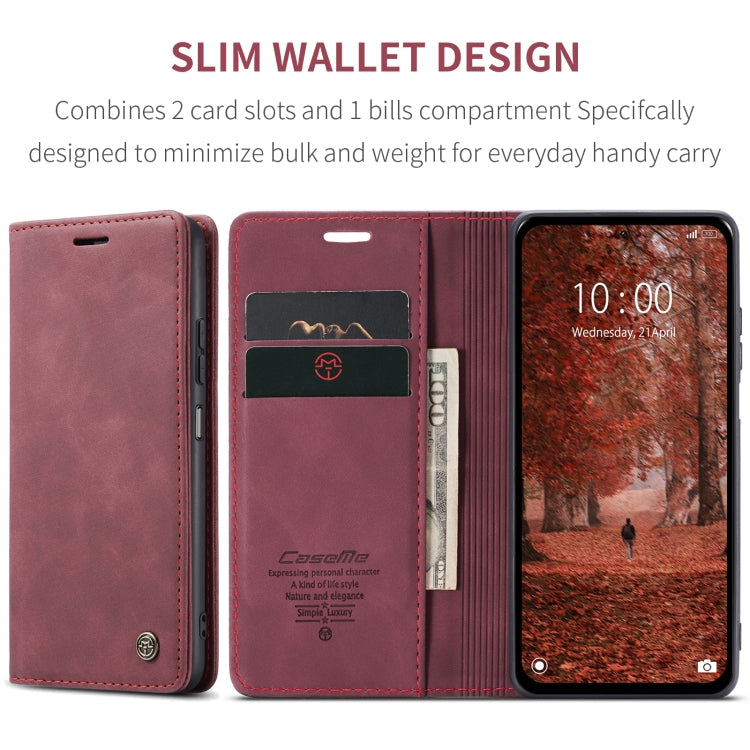 For Xiaomi Redmi Note 13 5G CaseMe 013 Multifunctional Horizontal Flip Leather Phone Case(Wine Red)