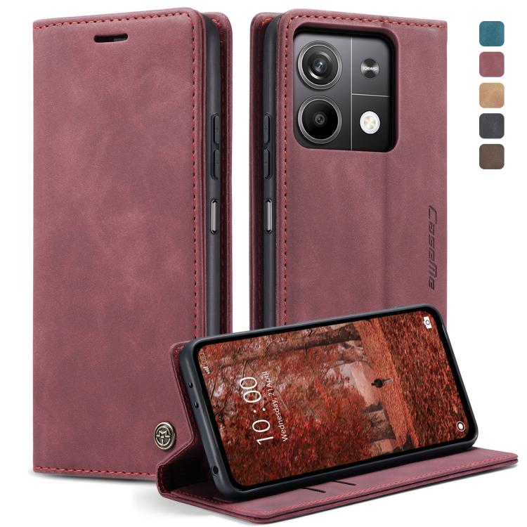 For Xiaomi Redmi Note 13 5G CaseMe 013 Multifunctional Horizontal Flip Leather Phone Case(Wine Red)