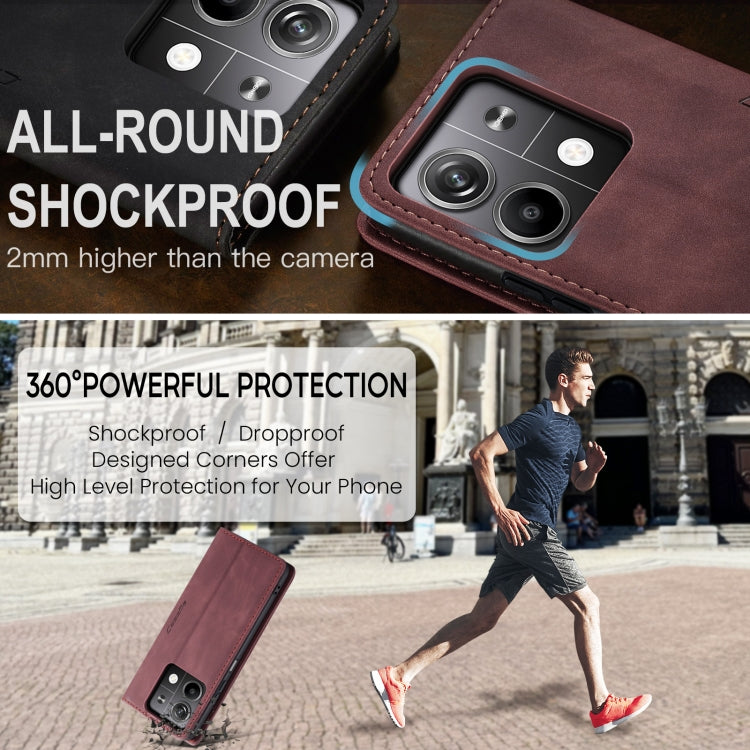 For Xiaomi Redmi Note 13 5G CaseMe 013 Multifunctional Horizontal Flip Leather Phone Case(Wine Red)