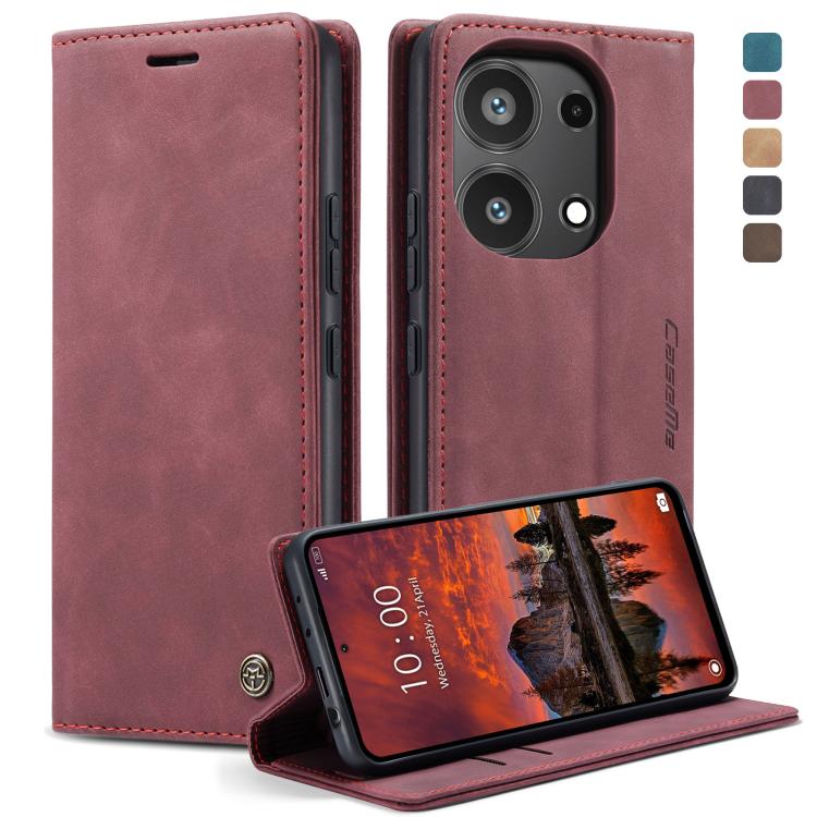 For Xiaomi Redmi Note 13 Pro 4G CaseMe 013 Multifunctional Horizontal Flip Leather Phone Case(Wine Red)