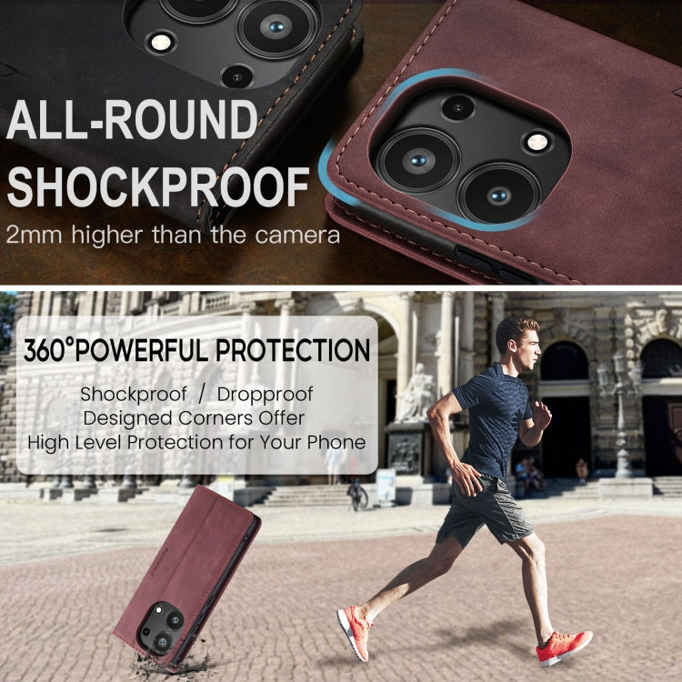 For Xiaomi Redmi Note 13 Pro 4G CaseMe 013 Multifunctional Horizontal Flip Leather Phone Case(Wine Red)
