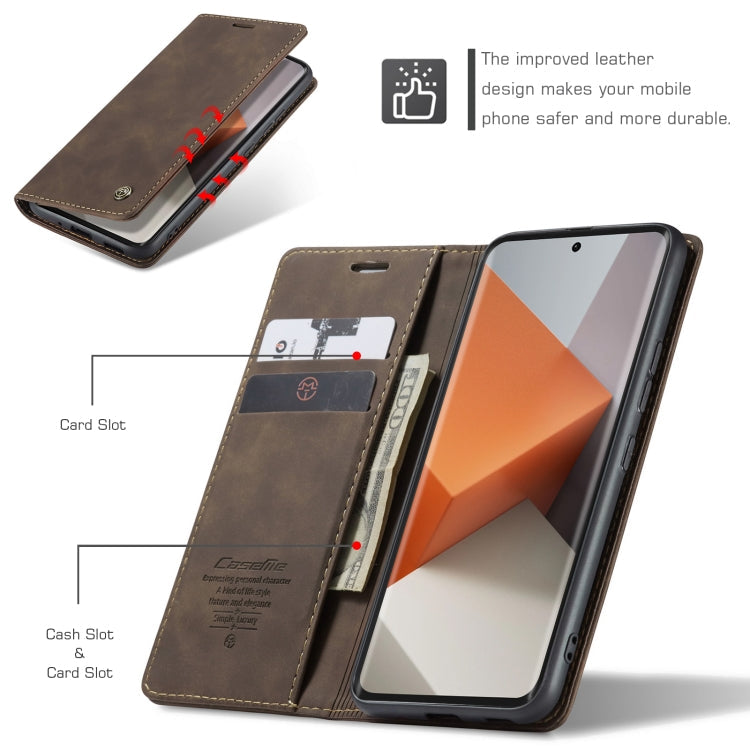 For Xiaomi Redmi Note 13 Pro+ CaseMe 013 Multifunctional Horizontal Flip Leather Phone Case(Coffee)